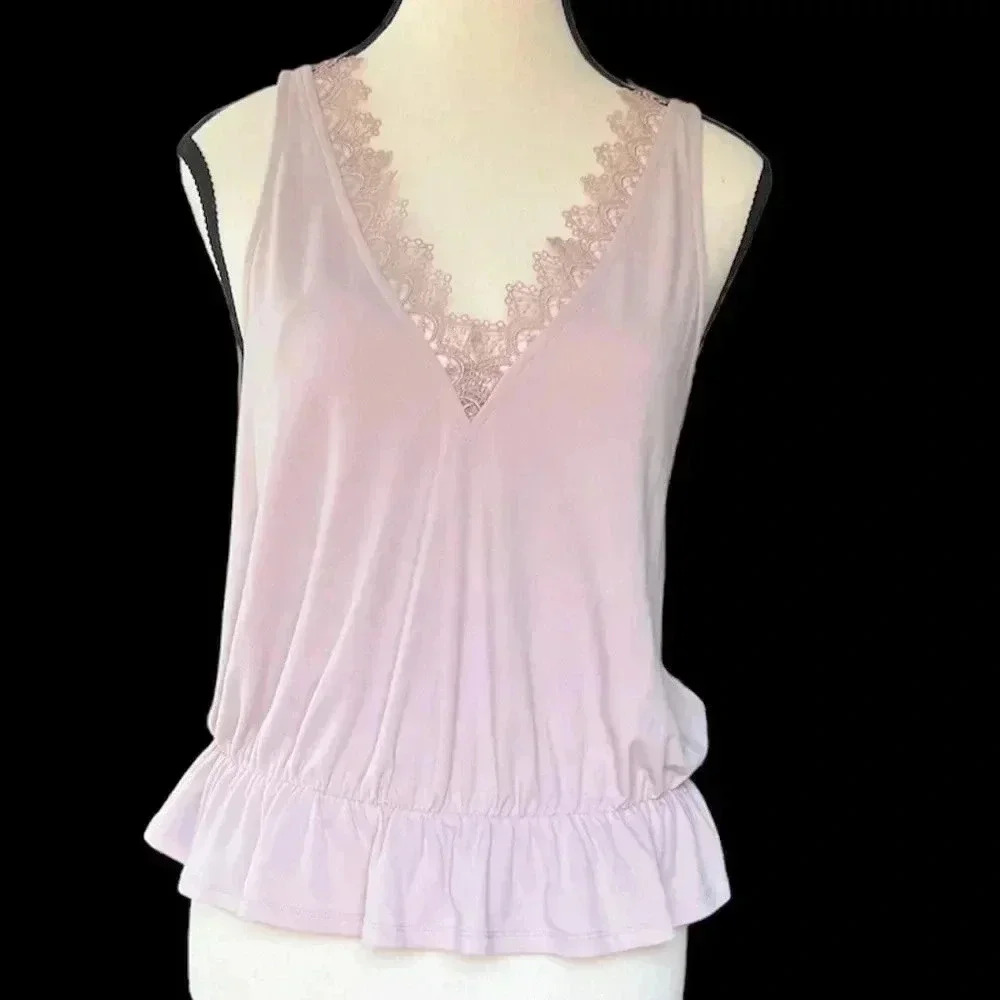 Express Women’s  lace V-Neck sleeveless ruffle hem Top‎ Sz Small